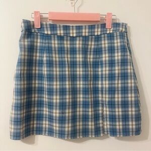 Blue and white plaid mini skirt